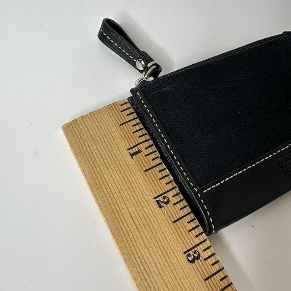 Coach Mini Skinny ID Case Keychain Coin Wallet Signature C Black Canvas Leather - Picture 8 of 9